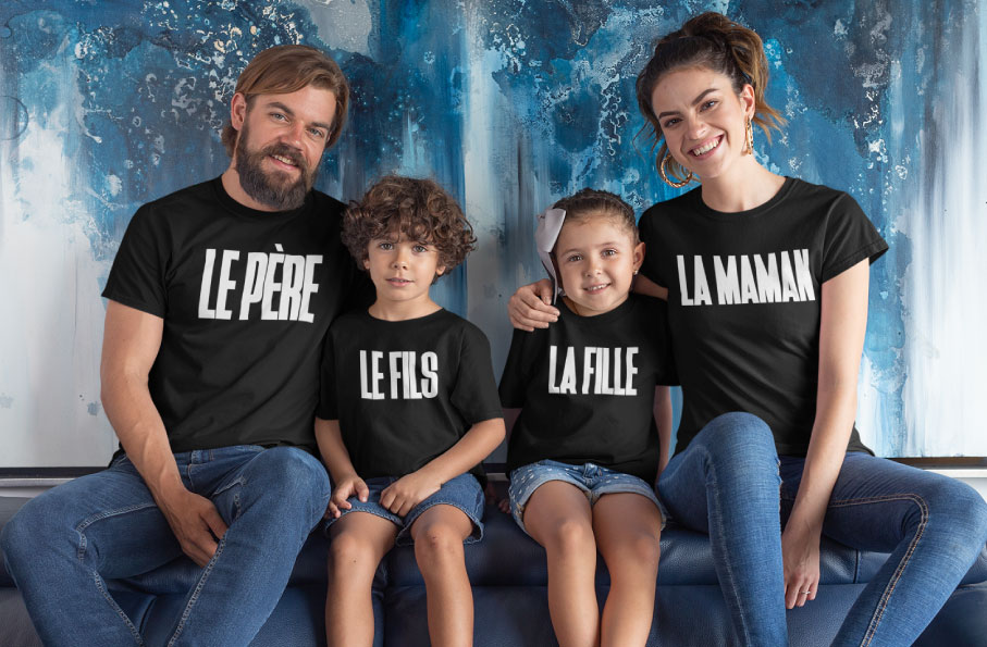 Pack 4 T-shirts - Le Père - Le Fils - La Fille - La Maman