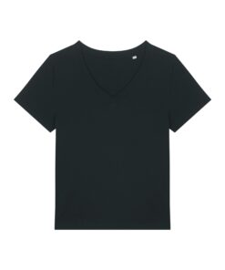 T-shirt femme col V noir personnalisable, vue de face